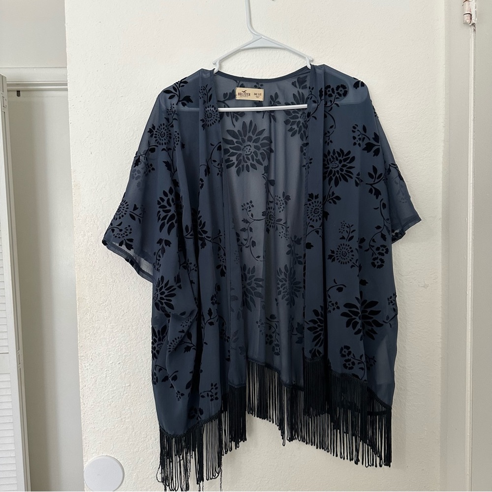 Hollister Navy Fringe Kimono/ Beach cover up
